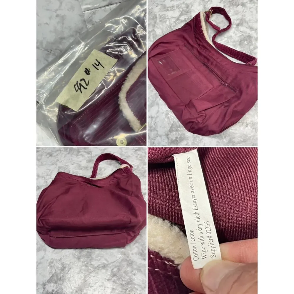 Y2K Indie Sleaze Burgundy Corduroy Sherpa Trim Shoulder Bag Unbranded Hobo Purse